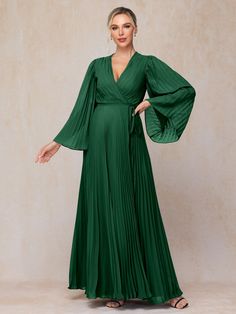 Dark_Green White Wisteria, Long Sleeves Dress, Chiffon Material, Sleeves Dress, Mother Of The Bride Dress, Chiffon Long Sleeve, Bride Dresses, Chiffon Fabric, Mother Of The Bride Dresses