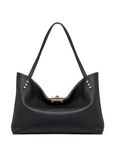 black leather pebbled texture clasp fastening signature Rockstud embellishment gold-tone hardware two rounded top handles main compartment Tote Bag Black, Valentino Rockstud, Black Tote Bag, Womens Tote Bags, Valentino Garavani, Medium Size, Calf Leather, Embellishments, Black Leather