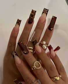 Nail Inspo 2025 Acrylic Nail Designs Brown, Eccentric Nails, Brown Fall Nails, Wow Nails, Girly Acrylic, Girly Acrylic Nails, Short Square Acrylic Nails, Long Acrylic Nails Coffin, Brown Fall