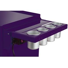 a purple machine with four white cups on it's front and two silver ones on the back