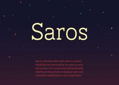 the word saros is written in white on a dark purple background with small stars