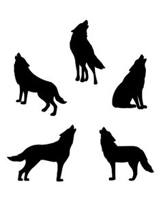 four wolf silhouettes on a white background with the words, eps png and sv files