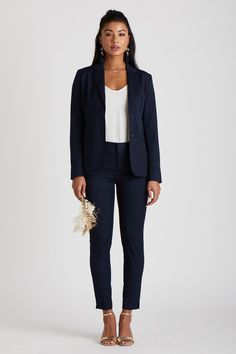 Look sharp with these perfectly tailored Women's Navy Blue Suit Pants by SuitShop women's suit pants bySuitShop. EXCLUDED FROM PROMOS. RETURNS AND EXCHANGES OF THIS ITEM ARE HANDLED BY OUR FRIENDS AT SUITSHOP. | Navy Blue Women's Suiting Size 14 Short | Birdy Grey Women's Suit Pants by SuitShop Blue Suit Jacket, Business Attire Women, Wear To Work Dress, Suit Jackets For Women, Navy Blue Suit, Pantsuits For Women, Navy Suit, Professional Attire, Casual Suit