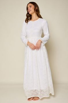 Catherine Temple Dress-NEW – Janielanie Modest White Dress, Lds Temple Dress, Temple Dresses, Floral Crochet Dress, Maxi Dress With Long Sleeves, Nursing Friendly Dress, Modest Maxi Dress, Temple Dress, White Lace Maxi Dress