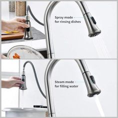 the instructions for how to clean a kitchen faucet with soap and water in it