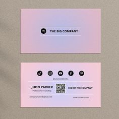 two business cards with qr code on them, one is pink and the other is black