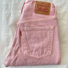 Levi’s 501 Jeans - 24 X 30 - Dusty Chalk Pink. 100% Cotton. Never Worn Vintage Pink Jeans For Spring, Vintage Pink Cotton Jeans, Vintage Pink Straight Leg Jeans, Pink Clean Aesthetic, Fun Jeans, Senior Jeans, Patchwork Ideas, Jeans Winter, Patchwork Clothes