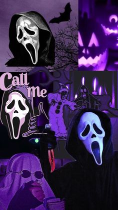 a collage of halloween images with the words, call me and ghost face masks