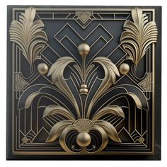 an art deco tile with gold and black designs