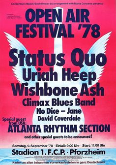 the poster for an open air festival is shown in red, white and blue colors