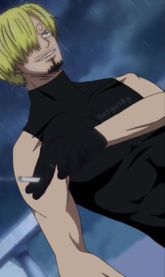 an anime character with blonde hair and black shirt