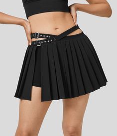 Women’s Breezeful™ High Waisted Adjustable Buckle 2-in-1 Side Pocket Split Pleated Mini Quick Dry Dance Skirt - Halara Halara Skirt, Temple Guard, Spiritual Fashion, Buckle Skirt, Blue Skort, White Tennis Skirt, Micro Skirt, White Mini Skirt, Style Finder