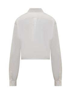 100% Cotton Spring Tops With Collar And Concealed Placket, Classic Cropped Shirt, Classic Long Sleeve Cropped Shirt For Work, Classic Cropped Shirt For Daywear, Classic Cropped Top For Formal Occasions, White Tops With Concealed Placket For Fall, Classic Cropped Shirt For Work, Cotton Poplin Shirt, Cropped Shirt