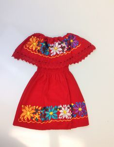 Beautiful Red Embroidered Mexican Baby/ Toddler Dress Sizes: 6 months, 9 months, 12 months, 24 months, Size 3T You may receive flowers color, thread color different than the one in the picture. Red Embroidered Hem Beach Dresses, Red Floral Embroidered Cotton Dress, Red Cotton Dress With Floral Embroidery, Red Beach Dress With Embroidered Hem, Black Mexican Babies, Red Dress With Flowers, Receive Flowers, Sprinkle Ideas, Mexican Babies