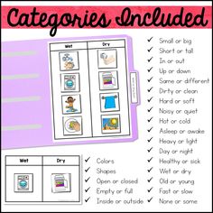 a printable worksheet for catagories included