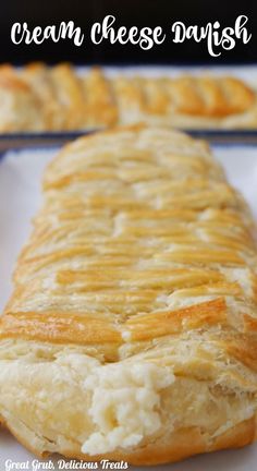 A long white plate with a whole cream cheese danish on it. Danish Braid, Cream Cheese Danish Recipe, Cheese Danish Recipe, Cream Cheese Pastry, Brown Sugar Recipes, Cheese Puff Pastry, Cheese Pastry, Blueberry Topping