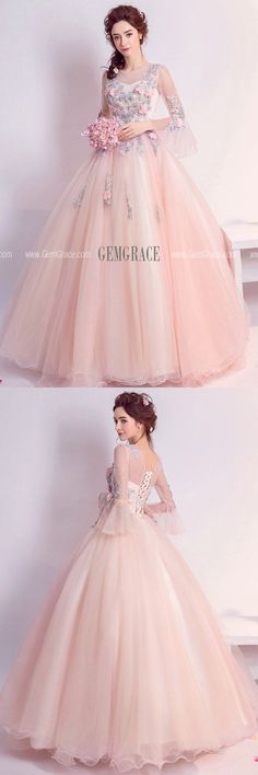 Fitted Princess Quinceanera Dress For Banquet, Fitted Princess Style Quinceanera Dress For Banquet, Princess Style Fitted Quinceanera Dress For Banquet, Spring Tulle Ball Gown, Long Sleeve Ball Gown For Quinceanera And Prom Season, Princess Style Fitted Dress For Quinceanera, Fitted Long Sleeve Ball Gown For Quinceanera, Spring Quinceanera Gown With Fitted Bodice, Fitted Princess Ball Gown For Spring