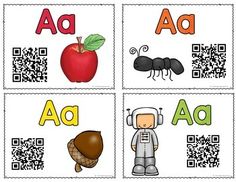 qr code cards with pictures of different objects