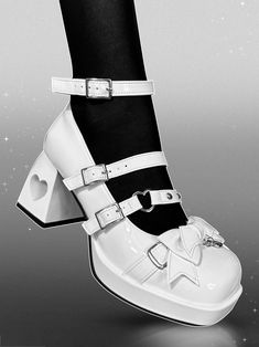 This price is for a pair of shoes only, others are not included. Fabric:PUShoes Details:Bow at Top / Buckle Ankle Strap / Buckle Straps / High Block Heel / Rubber Sole / Silver-tone StudsSize34353637383940Foot Length2222.52323.52424.525Heel7777777 Harajuku Style White Closed Toe Heels, White Ouji Shoes, Black Harajuku Pointed Toe Heels, White Harajuku Party Heels, Black Gothic Ankle Strap Heels, Punk Shoes, Gothic Shoes, Black Stockings, Vintage Gothic