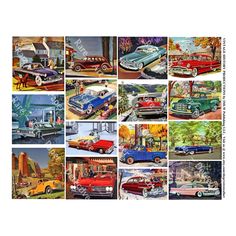 a collage of old cars and trucks in different colors, from the 1950's to the 1960s's