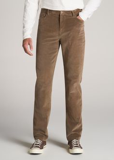 American-Tall-Men-J1-Stretch-Corduroy-5-Pocket-Pant-Dark-Sand-front Men’s Courdoroy Pants, Corduroy Outfits, Mens Corduroy Pants, Corduroy Pants Outfit, Corduroy Pants Men, Cords Pants, Tall Men, Tall Pants, Fall Denim