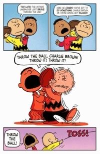 a comic strip with peanuts and charlie brown talking to each other