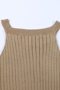 Brown Ribbed Knit Sleeveless Crop Top Beige Ribbed Sleeveless Sweater Vest, Ribbed Sleeveless Knit Top For Spring, Ribbed Sleeveless Sweater Vest For Summer, Solid Ribbed Sleeveless Sweater Vest, Spring Ribbed Sleeveless Knit Top, Ribbed Sleeveless Sweater Vest, Spring Sleeveless Ribbed Knit Top, Ribbed Knit Sleeveless Tank Top, Beige Sleeveless Knit Top