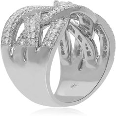 Luxuriate in the captivating embrace of our Diamond Multi-Row Crossover Ring from the renowned Roman & Jules collection. This exquisite piece is a testament to the artistry of fine jewelry, a graceful dance of elegance and sophistication. Picture yourself adorned in the allure of white gold, as interwoven ribbons adorned with round diamonds (2 CTW) create a mesmerizing spectacle, twisting and swirling into a magical design that demands attention.As the light catches each diamond, the ring become Modern Twist Jewelry With Brilliant Cut Open Ring, Diamond Cut Ring For Evening, Luxury Diamond Ring With Elegant Design, Modern Twist Jewelry Ring With Brilliant Cut, Luxury Diamond Ring With Elegant Design For Anniversary, Dazzling Wide Band Diamond Ring For Wedding, Luxury White Gold Diamond Ring With Elegant Design, Modern Twist Brilliant Cut Ring Jewelry, Modern Diamond Cut Ring For Formal Occasions