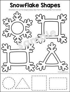 snowflake shapes cut and paste worksheet for kids to practice letter recognition