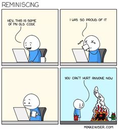 a comic strip with an image of a person on a laptop and the caption reads reminiscing if this is some of the old code