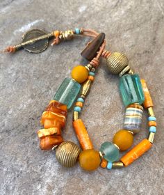 Czech Beads Jewelry, Beaded Boho Jewelry, Bohemian Chic Jewelry, African Brass Beads, Artisan Bracelets, Boho Chic Jewelry, Amber Bracelet, Unusual Jewelry, Chunky Beads