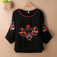 Product Name: Embroidery Floral Blouse for Women Crew Neck Mid Sleeve Cotton Linen Blouse Item NO.: zico_5818 Weight: 0.3 kg = 0.6614 lb = 10.5822 oz Category: Clothing> Women> Shirts/Blouse Creation Time: 2022-11-18 Product Name:Embroidery Floral Blouse for Women Crew Neck Mid Sleeve Cotton Linen Blouse Edition type:Loose fit Elasticity:No-Elasticity Hem Type: Regular Hem Collar/Neckline:Crew Neck Sleeve:Long-Sleeve Thickness:Mid-weight Design Elements:Embroidery West Tribal Floral Pattern Styl Cheap Clothing, Name Embroidery, Embroidery Floral, Blouse For Women, Spring Outfits Women, Linen Blouse, Women Shirts Blouse, Red Blouses, Floral Blouse