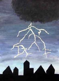 a painting of a lightning bolt in the sky