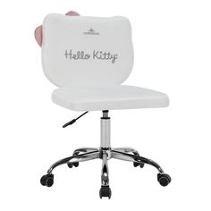 a white office chair with hello kitty written on it