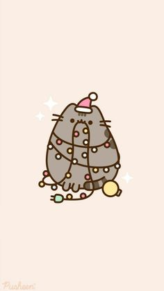 Xmas Cat Wallpaper, Pusheen Wallpaper Winter, Christmas Pusheen Wallpaper, Cute Pink Winter Wallpaper, Cute Crochet Wallpaper, Pusheen Cat Christmas, Pusheen Wallpaper Christmas, Cute Winter Phone Backgrounds, Cute Cat Christmas Wallpaper