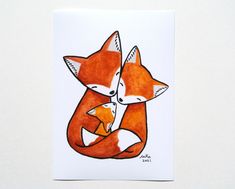 a painting of two foxes sitting next to each other