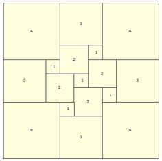 a square with numbers in it and the number four on each side, as well as three