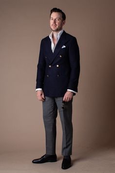 Color: Navy Timeless Semi-formal Tweed Jacket With Long Sleeves, Luxury Long Sleeve Tweed Jacket With Button Cuffs, Luxury Double-breasted Long Sleeve Suit For Fall, Luxury Double-breasted Suit For Fall, Luxury Business Casual Tweed Jacket With Suit Collar, Formal Double Breasted Suit With Button Cuffs For Fall, Tailored Double Breasted Suit With Button Cuffs For Fall, Luxury Lapel Collar Tweed Jacket For Semi-formal Occasions, Luxury Long Sleeve Tweed Jacket For Work