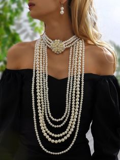 3pcs Rhinestone & Faux Pearl Decor Jewelry Set White    Plastic     Women Fashion Jewelry, size features are:Bust: ,Length: ,Sleeve Length: Huge Pearl Necklace, Rhinestone Jewelry Set, Formal Jewelry, Pearl Decor, Pearl Jewelry Sets, Women's Jewelry Sets, Watches Women Fashion, Handcrafted Necklace, Rhinestone Necklace