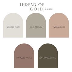 the color scheme for thread of gold home in shades of green, white and grey