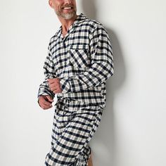 Perfect for lounging or sleeping, this St. John's Bay men's pajama set includes a two-tone plaid pajama shirt and pants with an elastic-drawstring waist and side pockets, all made from 100% cotton. Complete the comfy look with a pair of slides. # Pieces In Set: 21st Piece Description: Top1st Piece Collar: Notch Collar1st Piece Pockets: 1 Chest Slip Pocket(s)1st Piece Apparel Length: 30 Inches1st Piece Fabric: Woven1st Piece Fiber Content: 100% Cotton1st Piece Care: Tumble Dry, Machine Wash2nd P… Plaid Cotton Sleepwear, Cotton Plaid Sleepwear For Bedtime, Plaid Cotton Sleepwear For Bedtime, Cotton Plaid Sleepwear For Loungewear, Plaid Cotton Sleepwear For Loungewear, Casual Plaid Sleepwear For Lounging, Plaid Casual Sleepwear For Lounging, Comfortable Plaid Sleepwear For Loungewear, Cozy Plaid Cotton Sleepwear