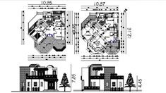 the plans for a house with three floors and two levels, including an elevator in the center