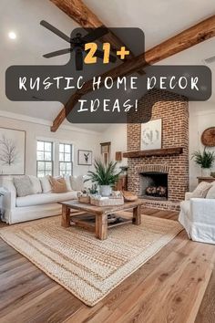 a living room filled with furniture and a fire place in the middle of a wooden floor