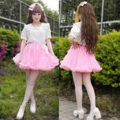 Color: Pink. White. Black. Purple.Fabric material: Net yarn.Size:S.M.L. Pink Obsessed, Kawaii Harajuku Fashion, Halter Dress Short, Tutu Skirts, Japanese Sweet, Kawaii Dress, Girly Dresses, Androgynous Fashion, Dresses Pink