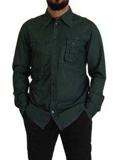 DOLCE & GABBANA Absolutely stunning, 100% Authentic, brand new with tags Dolce & Gabbana casual shirt. The model has a classic neck, short sleeves and a button down closure. Model: Button down shirt Fitting: Slim fit Material: 100% Flax Color: Dark Green Front button closure Logo Details Made in Italy