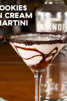 cookies and cream martini is garnished with chocolate