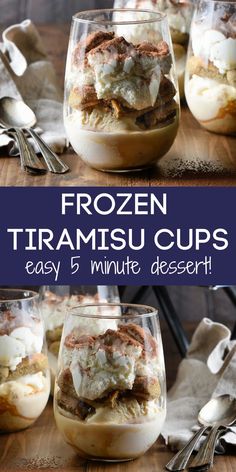 two desserts in glass jars with ice cream and chocolate on top, one is frosted