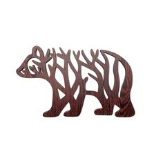 a wooden bear with trees on it's back