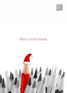 a red pencil standing out from a group of black and white pencils with the words merry christmas written on it