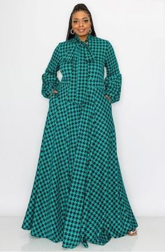 Houndstooth Maxi Dress Dress With Big Bow, 1 Piece Dress, Modest Apparel, Fur Dress, Women Church, Church Suits, Chic Skirts, Design Dresses, Silk Lace